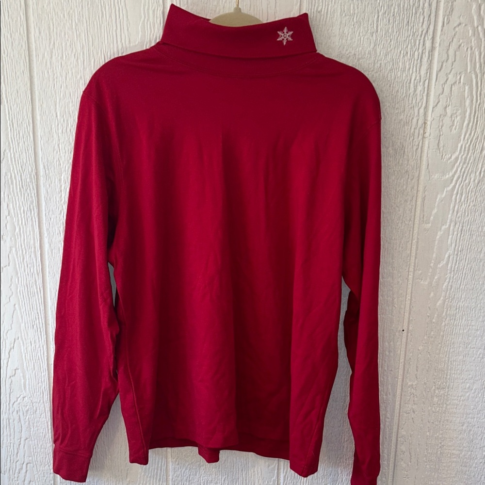 L. L. Bean Red Turtleneck Snowflake Long Sleeve Christmas Holiday Sweater